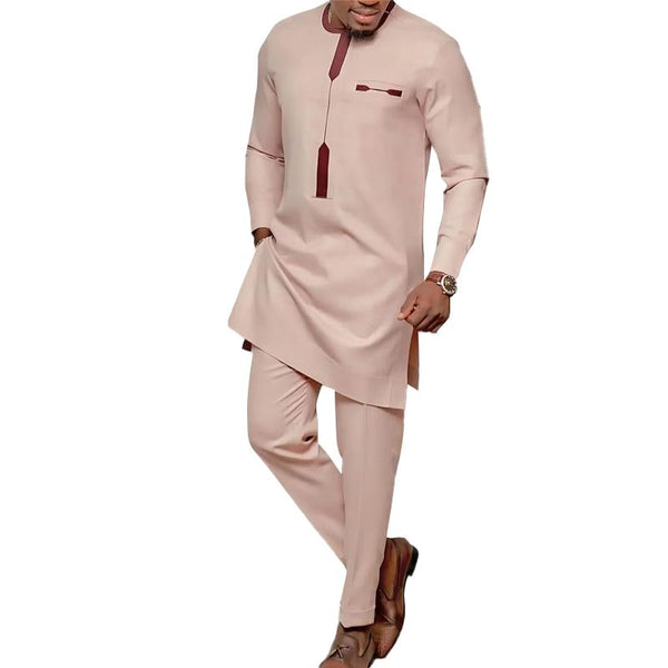 Men's Vintage Muslim Casual Solid Color Round Neck Long Sleeve Set 85126468Y