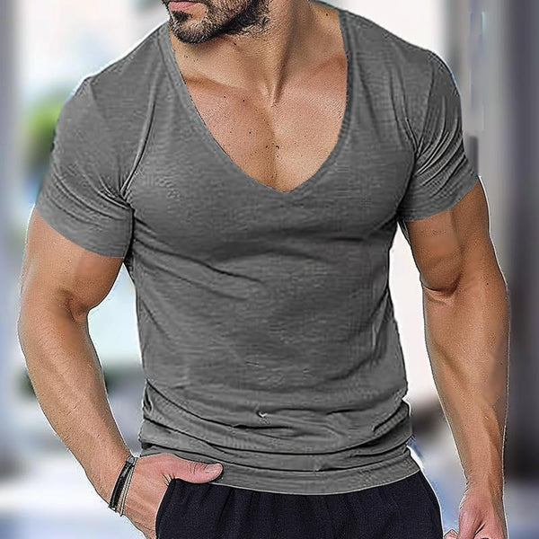 Men's Casual Cotton Blend V-Neck Slim Fit Short Sleeve T-Shirt 68578058M
