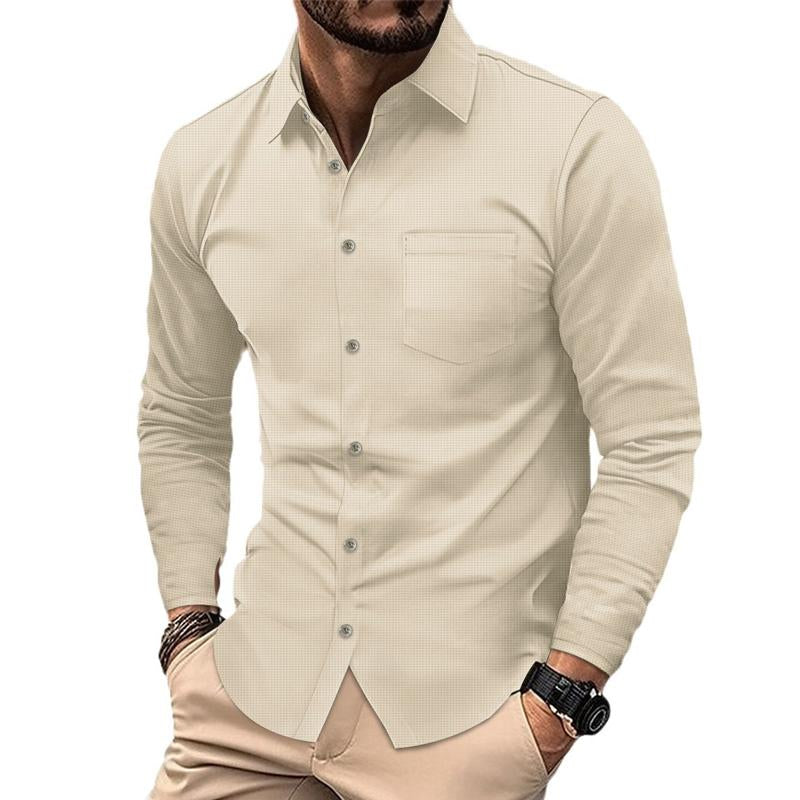 Men's Waffle Solid Long Sleeve Shirt 91367481X