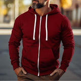 Men's Casual Solid Color Sport Long Sleeve Hoodie Jacket 97256921Y