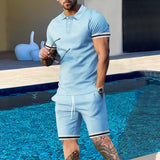 Men's Casual Solid Color Short Sleeve Polo Shirt Shorts Set 38788710Y