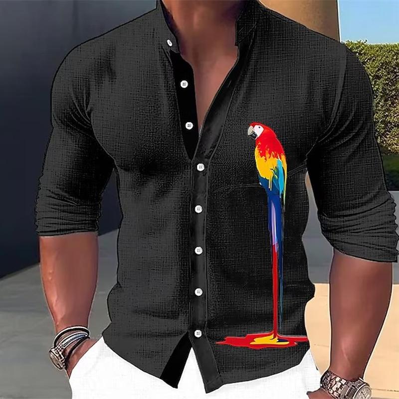 Men's Animal Print Stand Collar Long Sleeve Shirt 94019221X