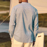 Men's Striped Henley Collar Long Sleeve Casual Shirt 44344587Z