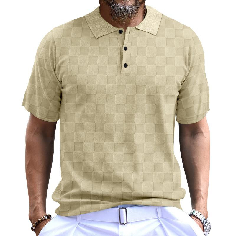 Men's Casual Jacquard Small Checkered Polo Shirt 85091316TO