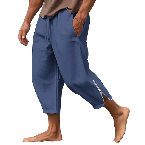 Men's Linen Drawstring Elastic Waist Solid Color Casual Pants 61029366X