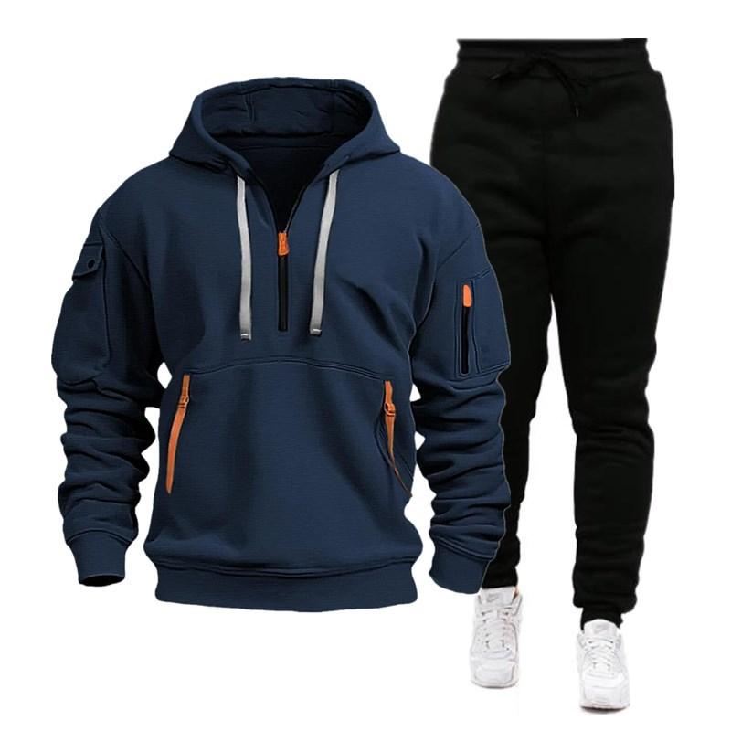 Herren Casual Reißverschluss Kragen Lockeres langärmeliges Sport Hoodie Jogginghosen-Set 94245181M