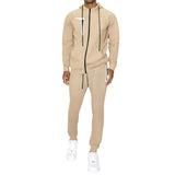 Men's Sports Casual Solid Color Zipper Hooded Sweatshirt Set 97638923Y