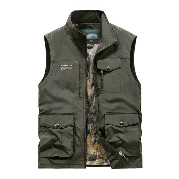Men's Casual Stand Collar Multi-Pocket Zipper Outdoor Fishing Vest 70087995M