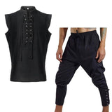 Men's Cotton Linen Casual Bandage Tank Top Trousers Set 35092051Y