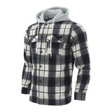 Men's Casual Plaid Hooded Flannel Multi-Pocket Shirt Jacket 69038680X