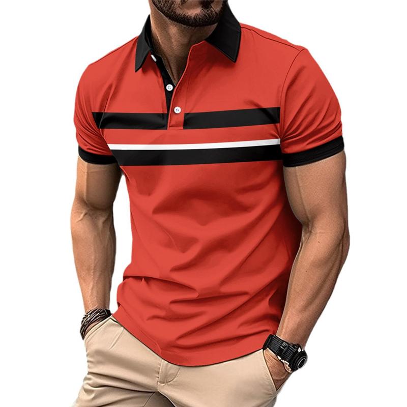 Men's Printed Striped Casual Lapel Buttoned POLO Shirt 74659434X