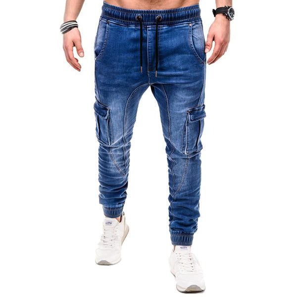 Men's Vintage Solid Multi Pocket Drawstring Jeans 03034336Y