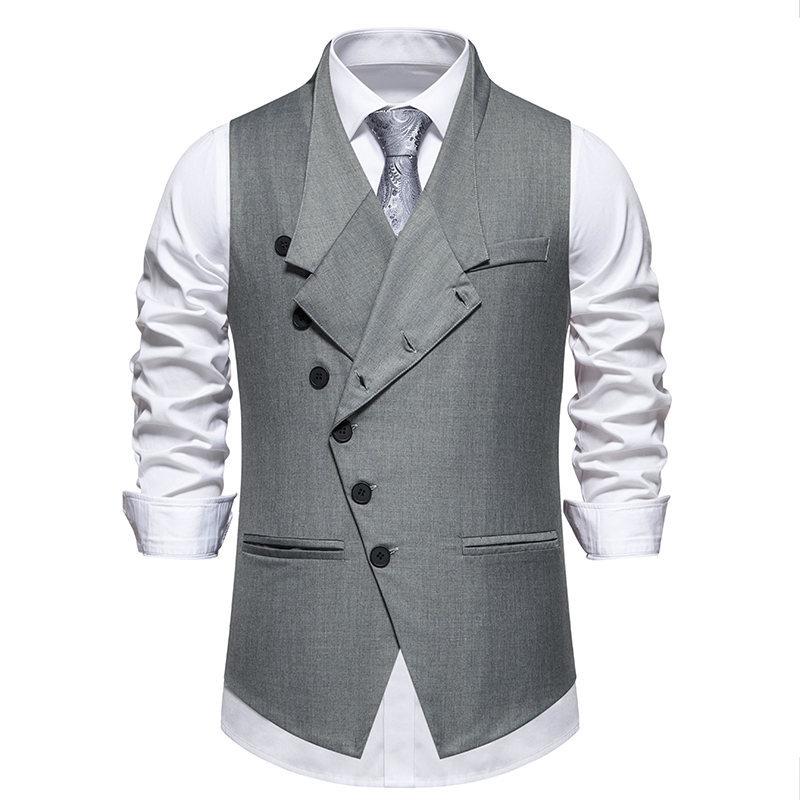 Men's Vintage Solid Color Single-Breasted Suit Vest 66608062Y