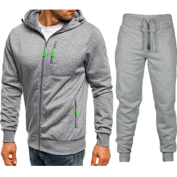 Men's Sports Zip-up Sweatshirt Hooded Trousers Solid Color Two-piece Set 66585624X