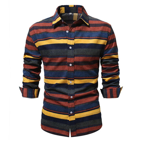 Men's Vintage Corduroy Colorful Stripe Print Long Sleeve Shirt 94458006Y