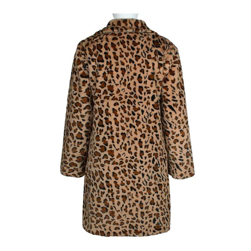 Men's Classic Casual Leopard Plush Faux Fur Suit Collar Mid-Length Coat 66169813K