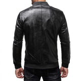 Men's Solid Collar Zipper Leather Jacket 70056589X