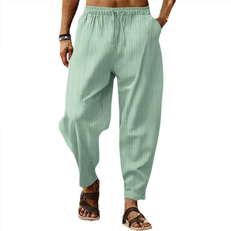 Pantaloni sportivi casual larghi a righe in cotone e lino traspiranti da uomo 71867122X