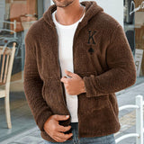 Men's Solid Color Long Sleeve Fleece Zipper Vintage Hooded Jacket 38484338X