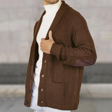 Men's Casual Suede Patchwork Lapel Long-Sleeved Knitted Cardigan 45333238M