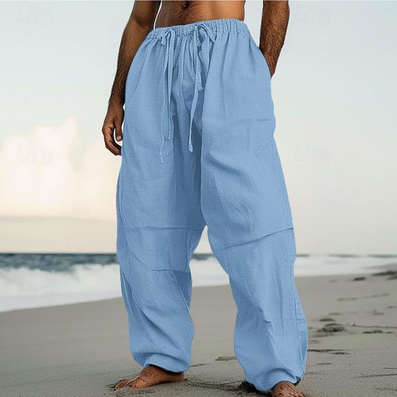 Men's Loose Resort Solid Color Drawstring Straight Pants 23348165Y