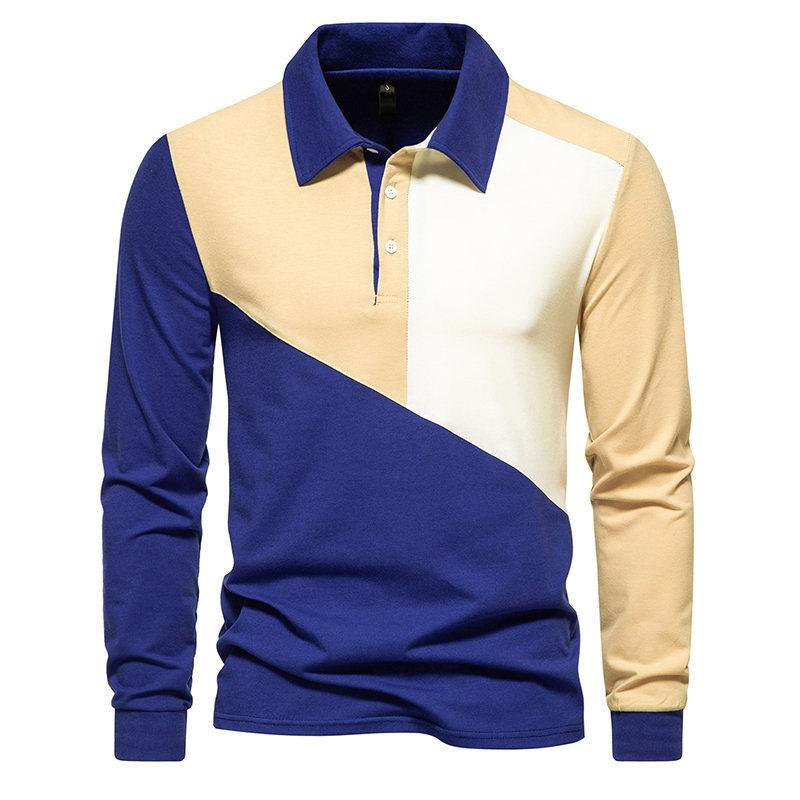 Men's Color Block Lapel Long Sleeve Casual Polo Shirt 46370091Z