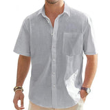 Men's Cotton and Linen Short Sleeve Button-down Shirt 00841139X