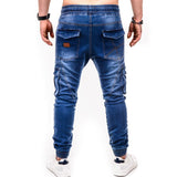 Men's Vintage Solid Multi Pocket Drawstring Jeans 03034336Y