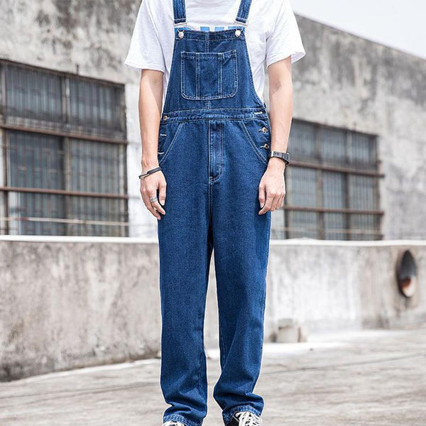 Men's Vintage Loose Pocket Cargo Denim Overalls 81125239M