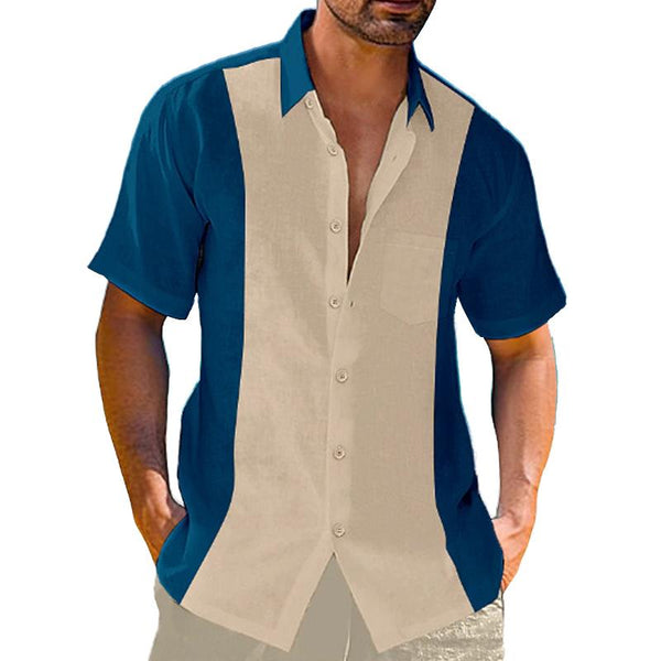 Men's Contrasting Lapel Beach Short Sleeve Shirt 80277578X