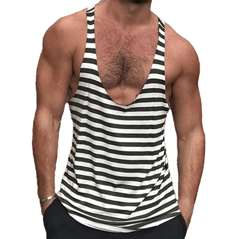 【Envío en 24 horas】Camiseta sin mangas informal con cuello en V profundo y rayas para hombre 73603413Y