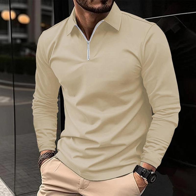 Men's Casual Solid Color Zipper Long Sleeve POLO Shirt  68016263Y