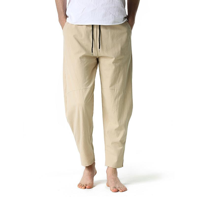 Pantalon ample en coton et lin avec cordon de serrage pour homme 16882035Y