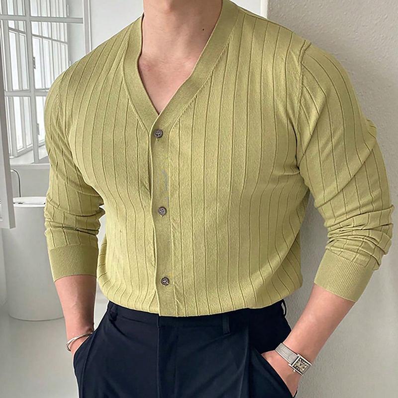 Men Casual Pit Article Fabricsv-Neck Long-Sleeved Knitted Cardigan 11244937Y