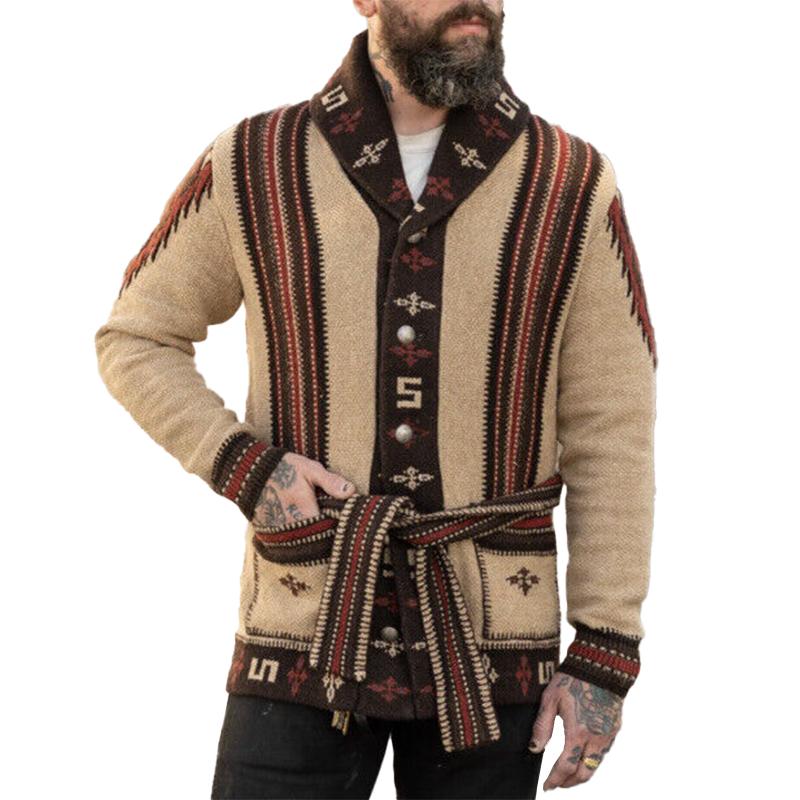 Men's Vintage Knitted Jacquard Lapel Cardigan 68608202X