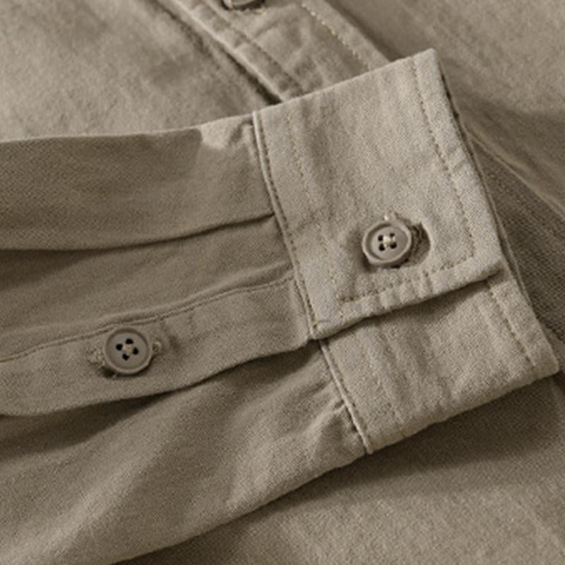 Men's Casual Colorblock Cotton Loose Lapel Long-Sleeved Shirt 46518434M