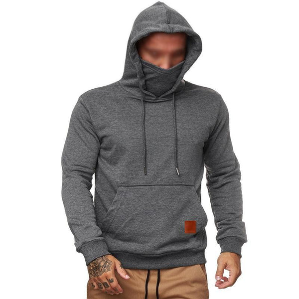 Men Casual Solid Color Panel Mask Long Sleeve Hooded Sweatshirt 69956106Y