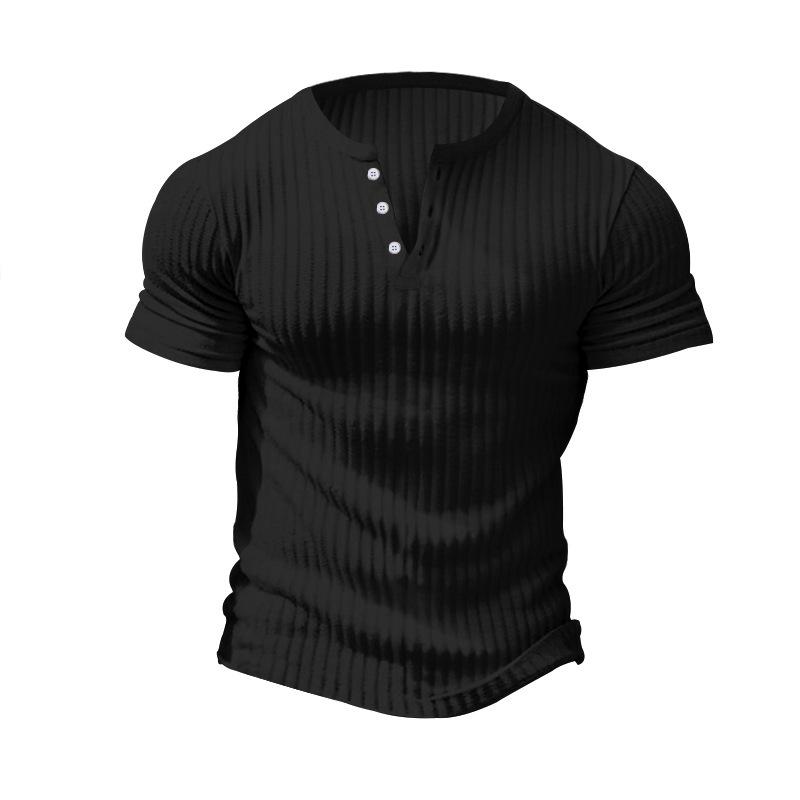 Camiseta Henley de manga corta de punto elástico informal para hombre 00095453X