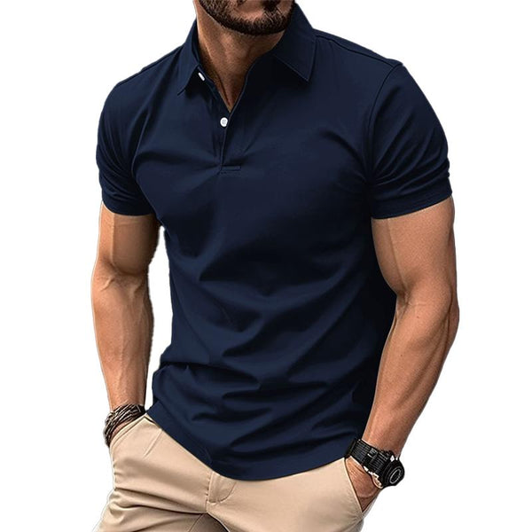 Men's Casual Solid Color Short Sleeved Polo Shirt 12619313Y