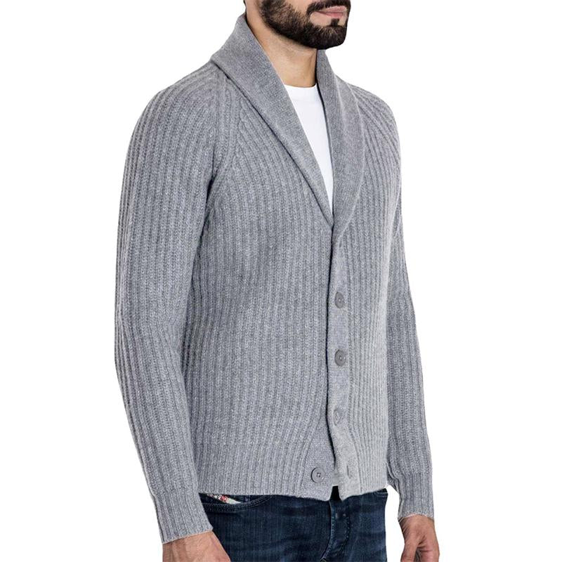 Men's Casual Solid Color Lapel Single Breasted Long Sleeve Knitted Cardigan 59486557M
