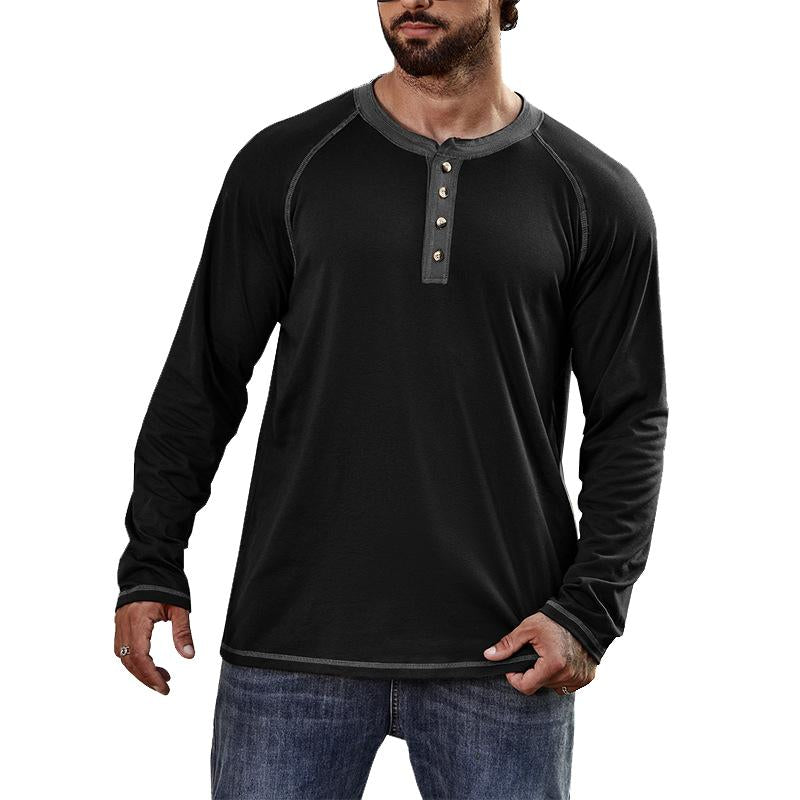 Men's Long Sleeve Crew Neck Henley Shirt 23582261X