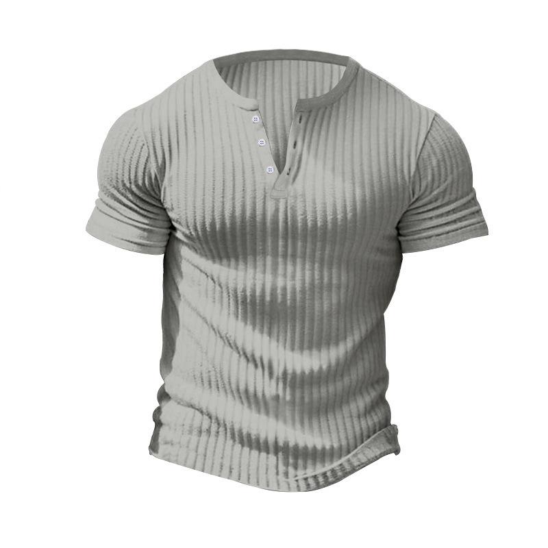 T-shirt Henley à manches courtes en tricot extensible décontracté pour hommes 00095453X