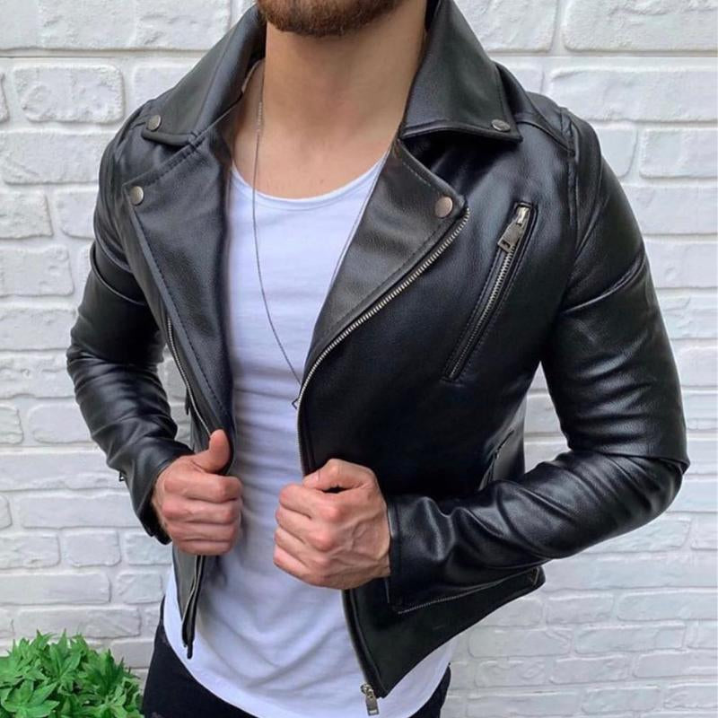 Men's Vintage Casual Zipper Leather Jacket 84762929TO