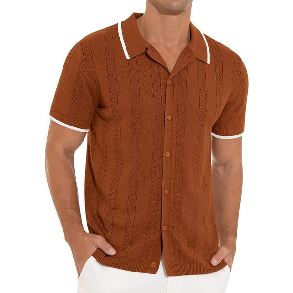 Men's Casual Solid Color Short-Sleeved Single-Breasted Polo Shirt 15619954Y