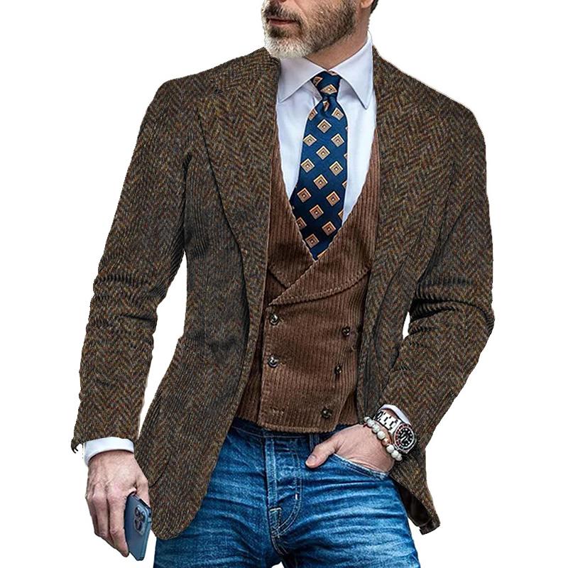 Men's Vintage Herringbone Single-breasted Blazer 20106352X – Manlytshirt