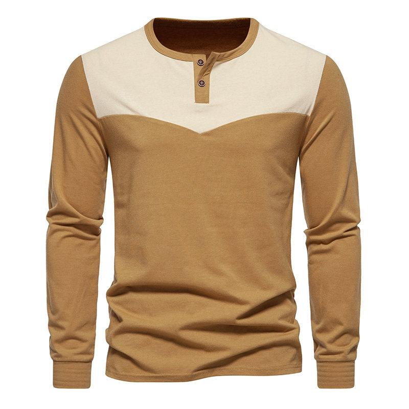 Men's Vintage Colorblock Henley Collar Long Sleeve T-Shirt 49368151Y