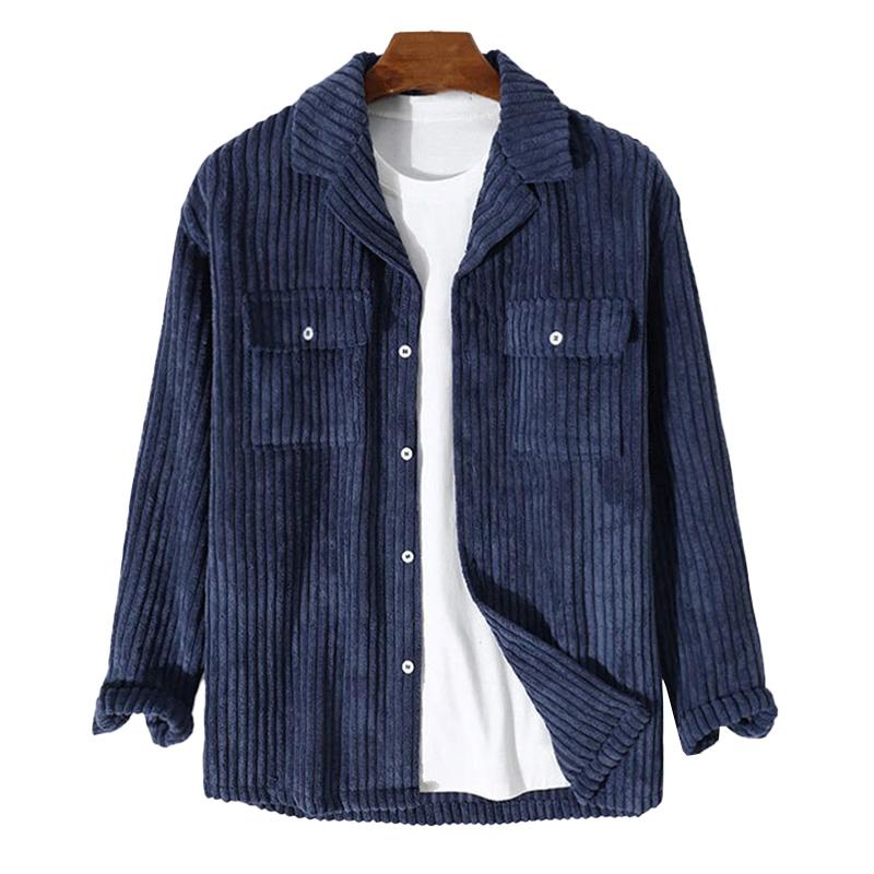 Men's Casual Solid Color Loose Corduroy Long Sleeve Overshirt 09351318M