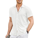 Men's Hollow Solid Color Resort Beach Short Sleeve Shirt 37806403Y