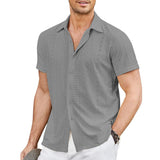 Men's Hollow Solid Color Resort Beach Short Sleeve Shirt 37806403Y