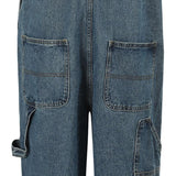 Men's Vintage Washed Multi-Pocket Loose Denim Overalls 37959027M